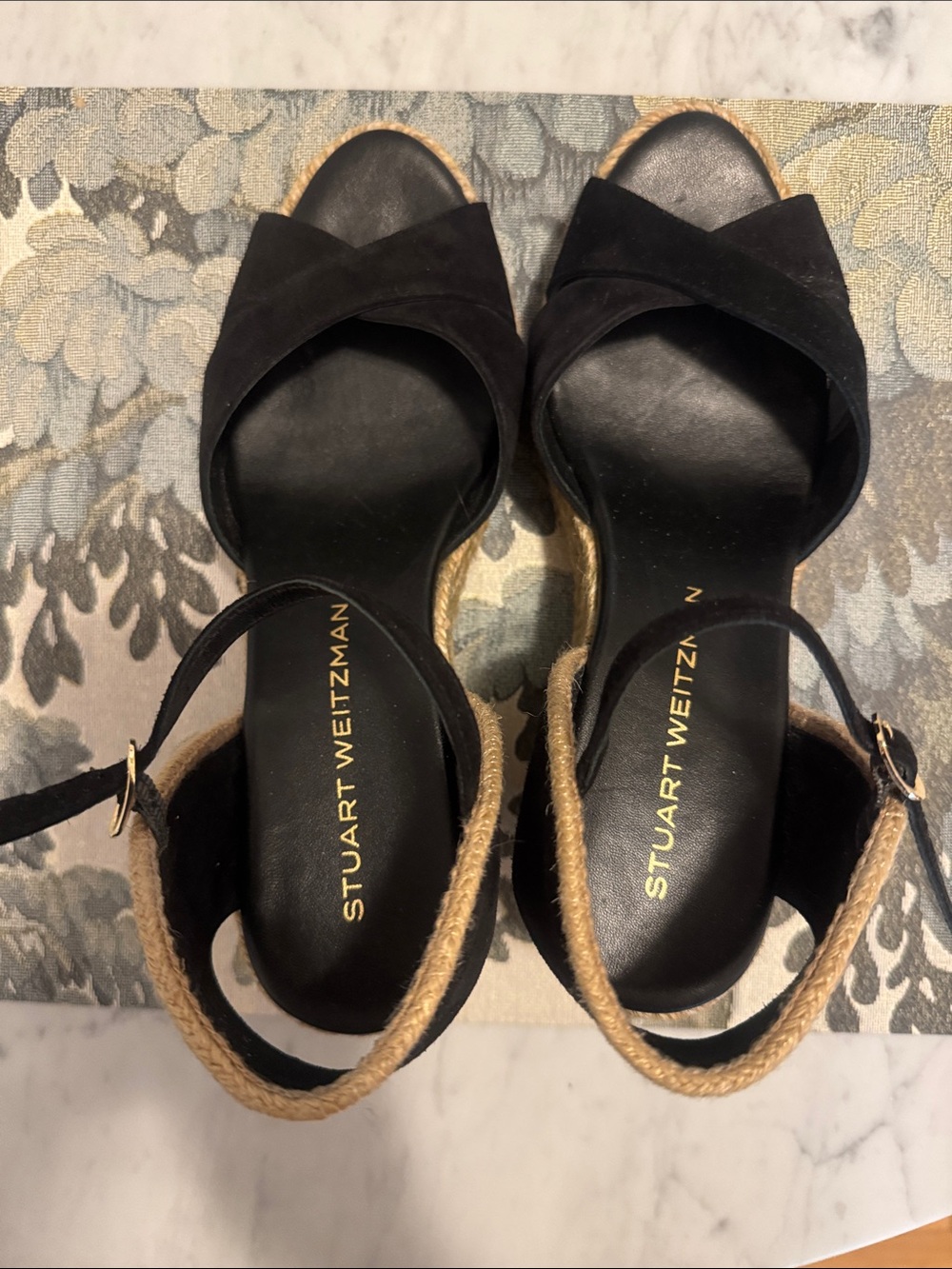 Stuart Weitzman Black Suede Espadrille Wedge Sandals - Picture 4 of 10